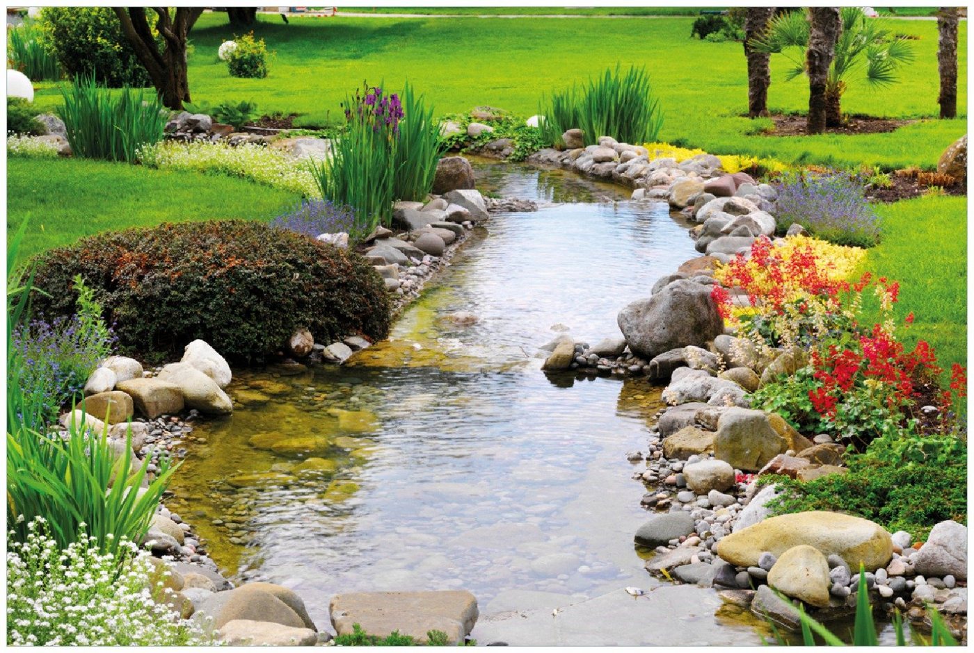 Wallario Wandfolie, Blumen am Teich, in verschiedenen Ausführungen von Wallario