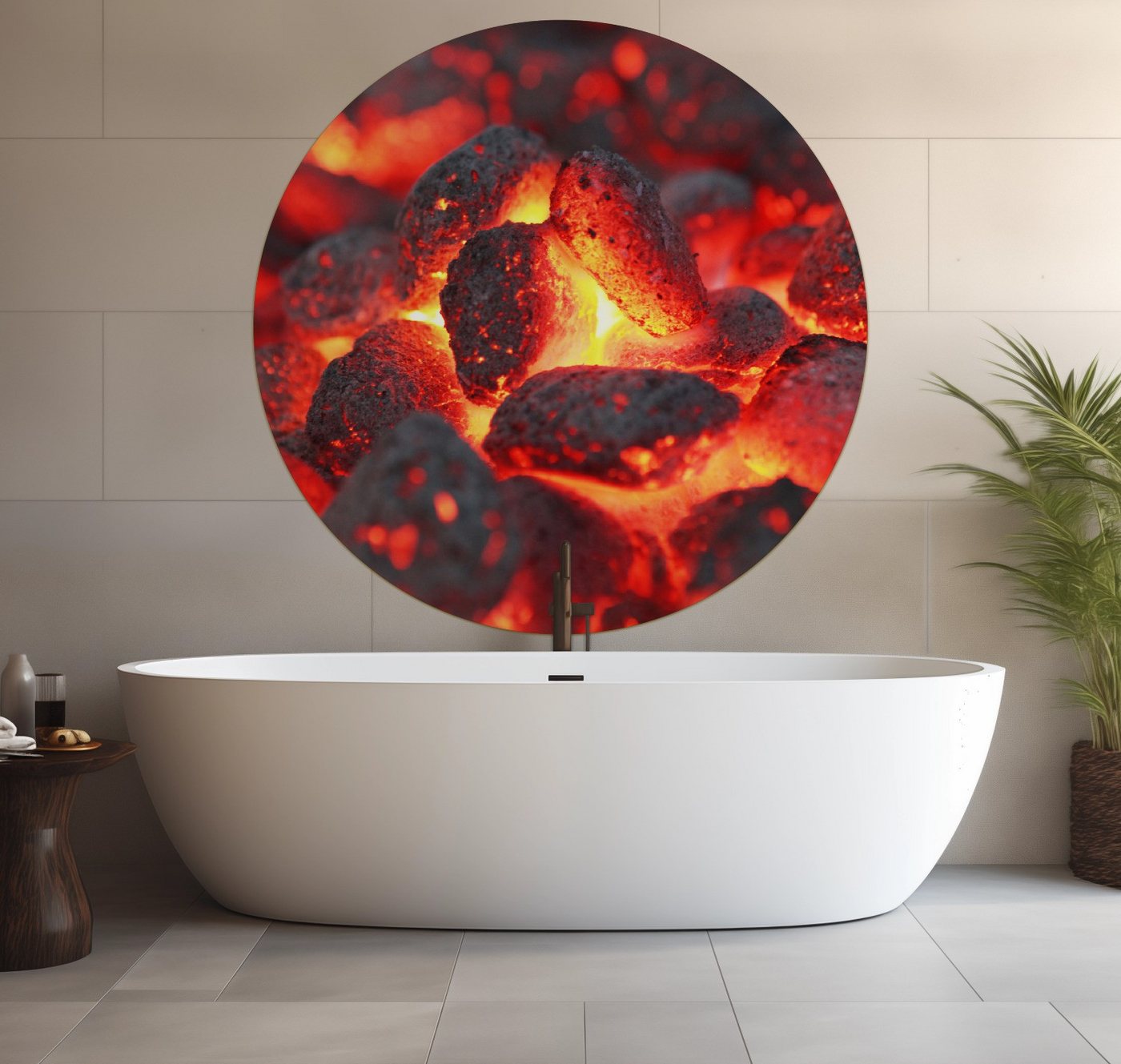 Wallario Wandfolie, Glühende Kohlen im Kamin, wasserresistent, geeignet für Bad und Dusche Wallario Wandfolie, Glühende Kohlen im Kamin, wasserresistent, geeignet für Bad und Dusche von Wallario