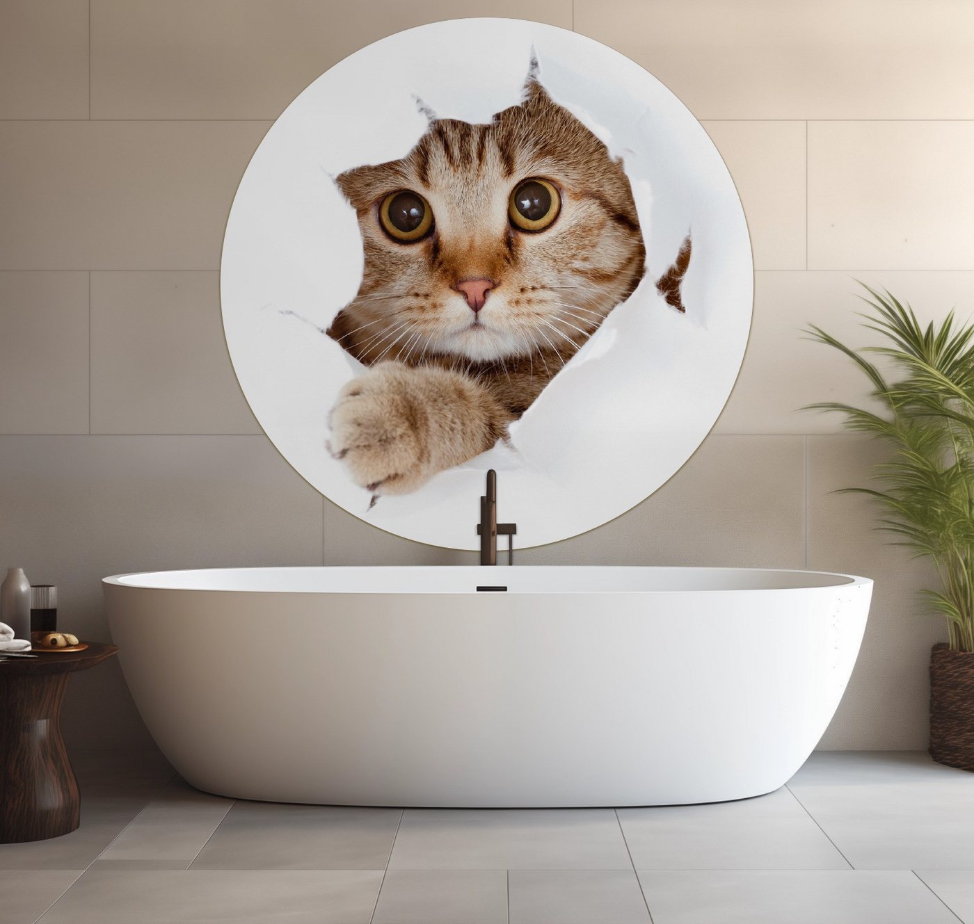 Wallario Wandfolie, Katze mit Blick nach vorn, wasserresistent, geeignet für Bad und Dusche von Wallario
