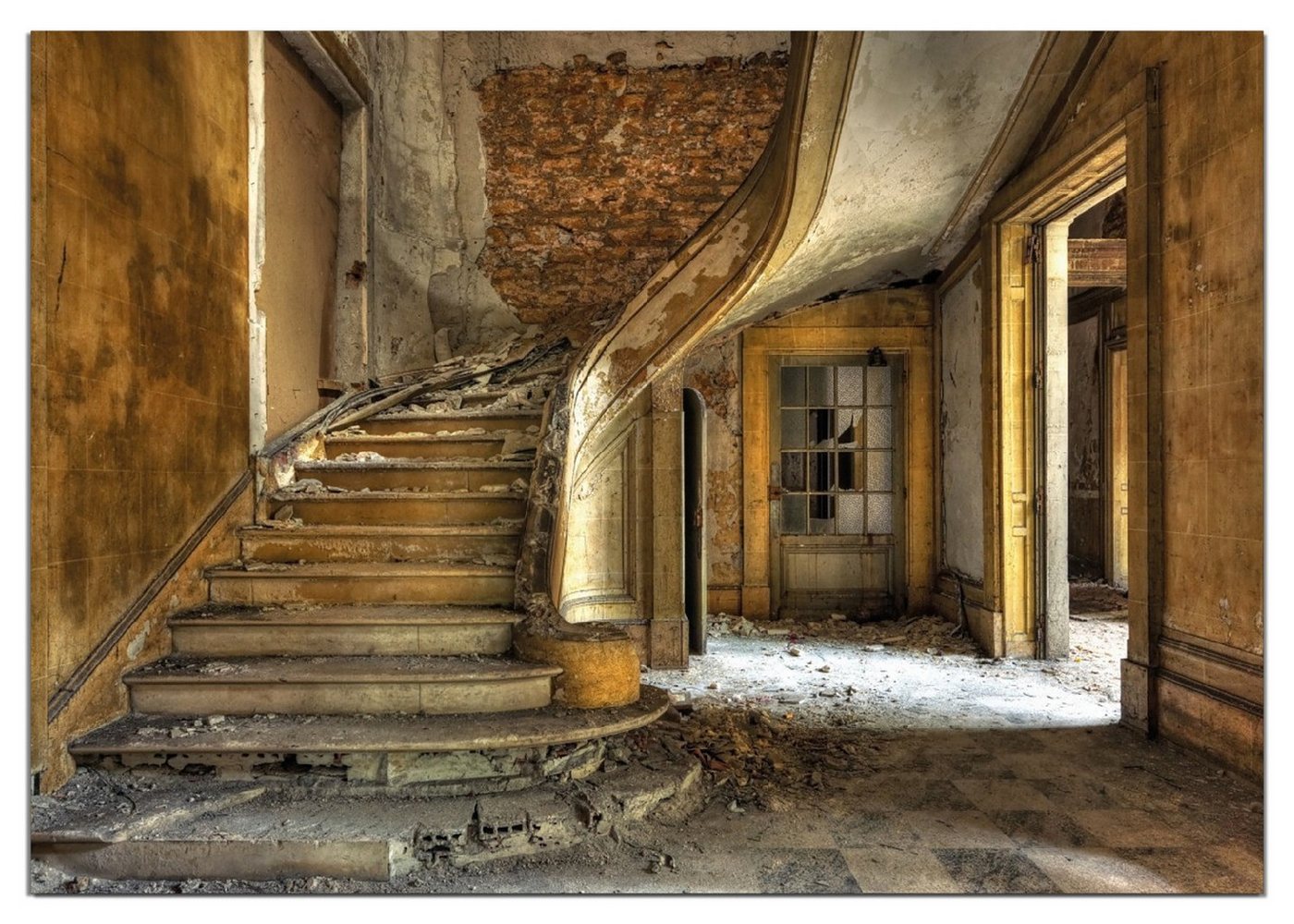 Wallario Wandfolie, Massive Steintreppe in herrenlosem Haus, wasserresistent, geeignet für Bad und Dusche von Wallario