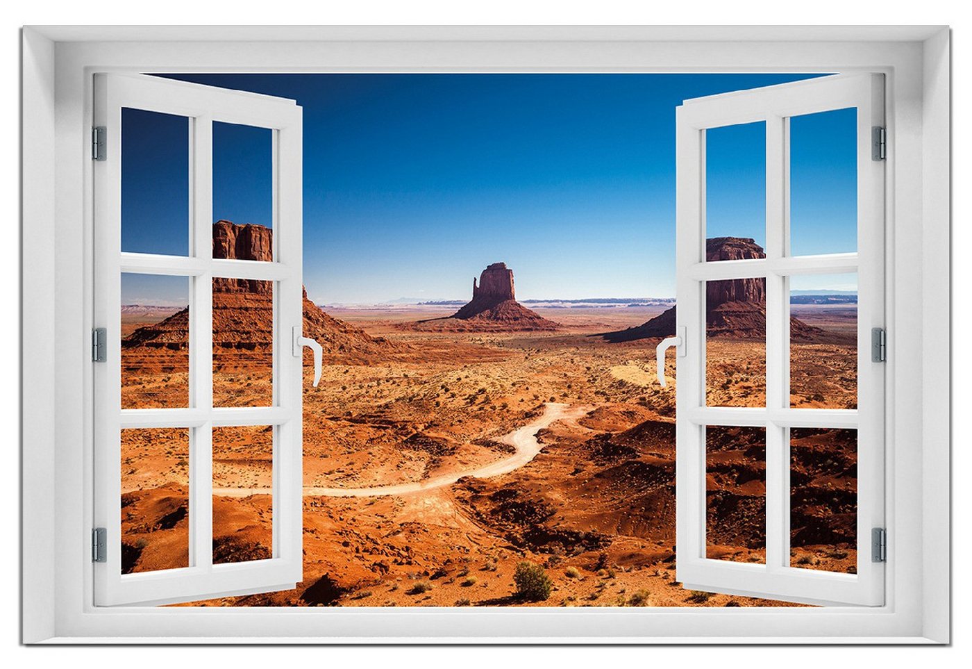 Wallario Wandfolie, Monument Valley unter blauem Himmel, mit Fenster-Illusion, wasserresistent, geeignet für Bad und Dusche Wallario Wandfolie, Monument Valley unter blauem Himmel, mit Fenster-Illusion, wasserresistent, geeignet für Bad und Dusche von Wallario