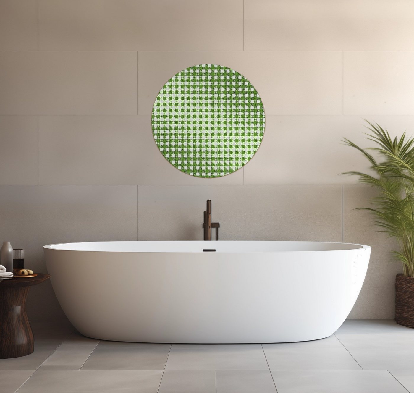 Wallario Wandfolie, Muster einer Tischdecke in grün und weiß kariert, wasserresistent, geeignet für Bad und Dusche von Wallario