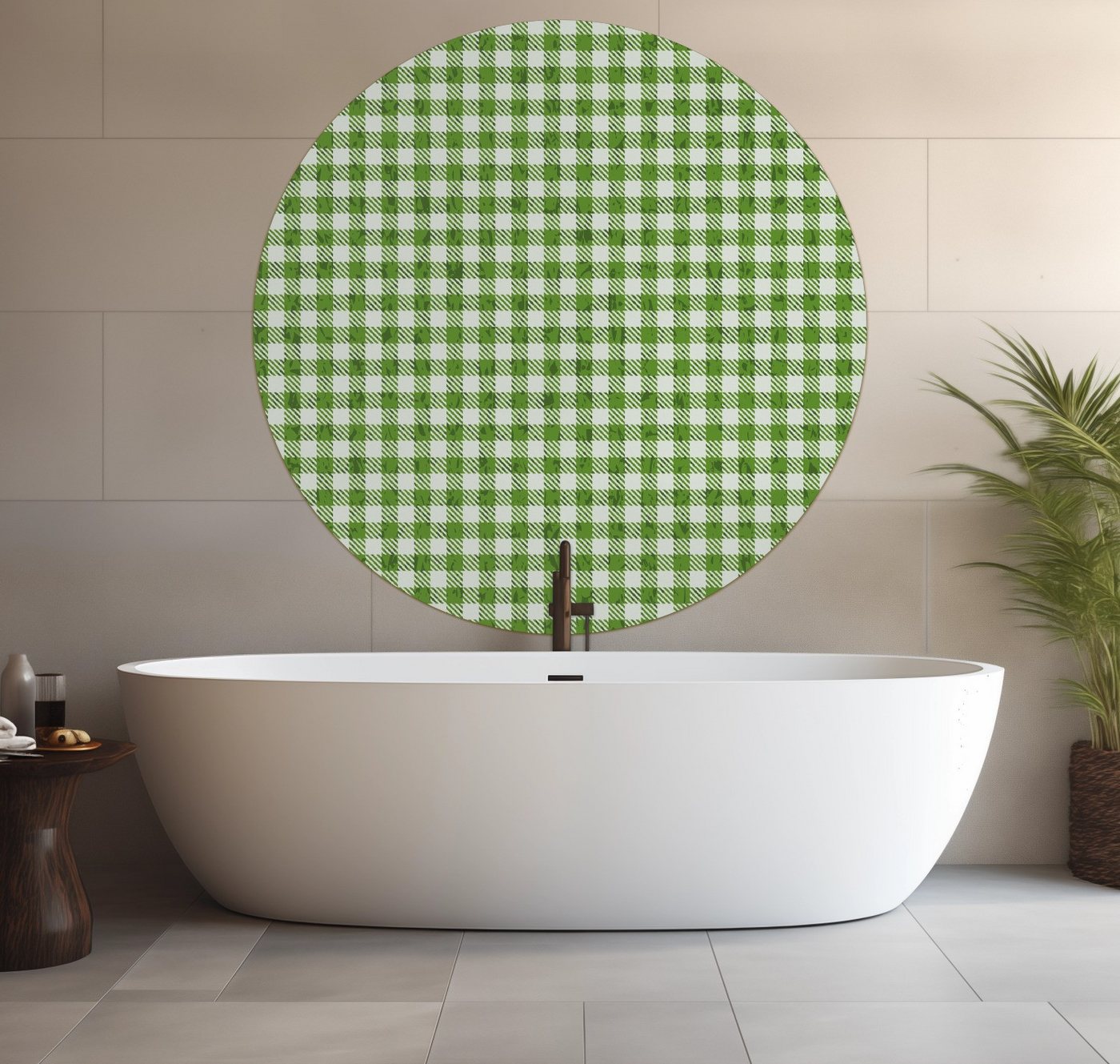 Wallario Wandfolie, Muster einer Tischdecke in grün und weiß kariert, wasserresistent, geeignet für Bad und Dusche von Wallario