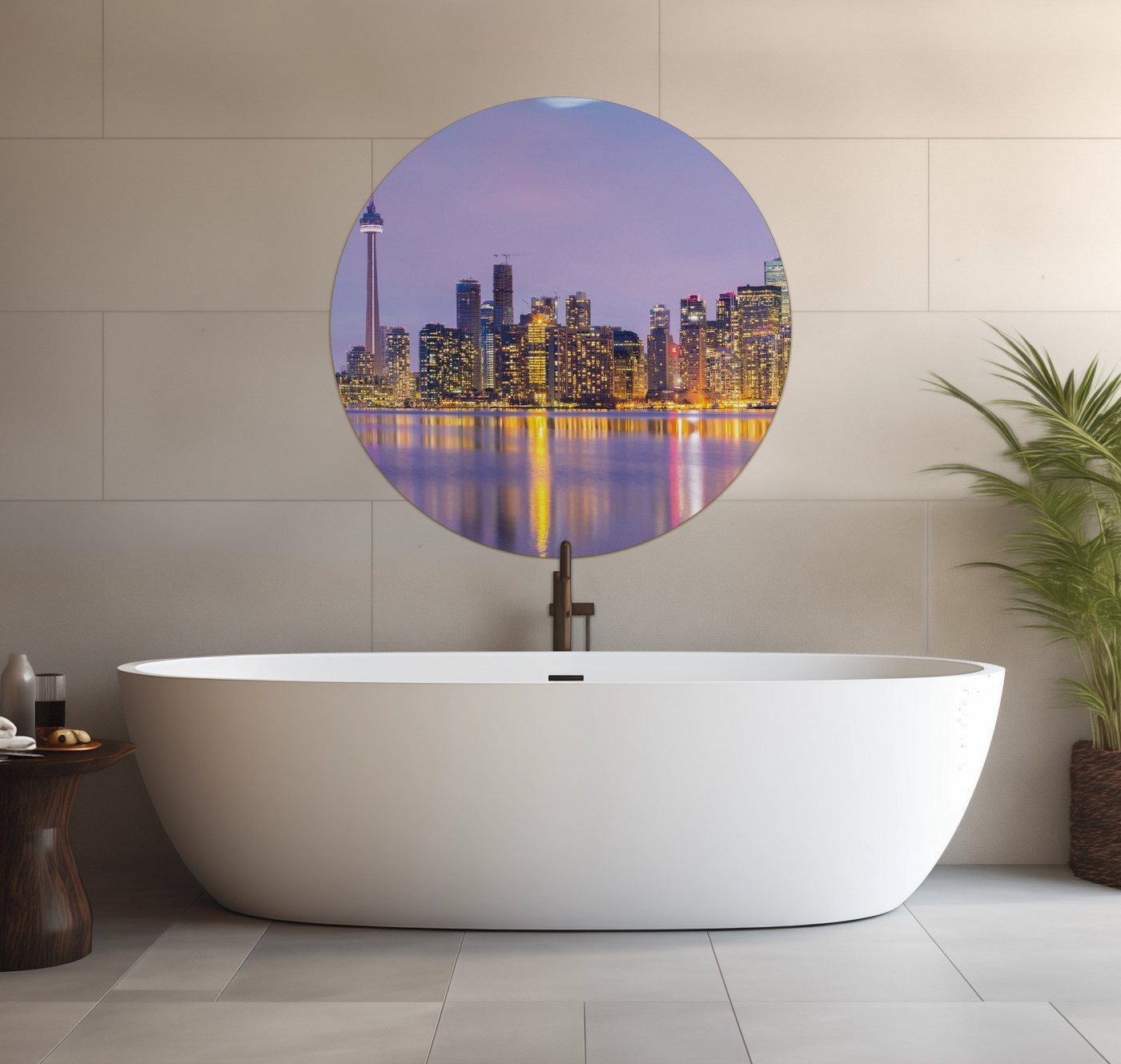 Wallario Wandfolie, Toronto Skyline - Kanada am Abend, wasserresistent, geeignet für Bad und Dusche von Wallario