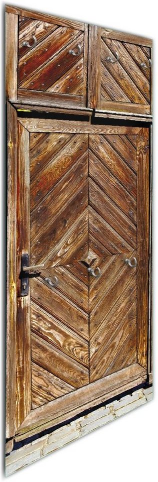 Wallario Wandgarderobe Alte Holztür mit diagonalem Muster (1-teilig, inkl. Haken und Befestigungsset), 50x125cm, aus ESG-Sicherheitsglas von Wallario