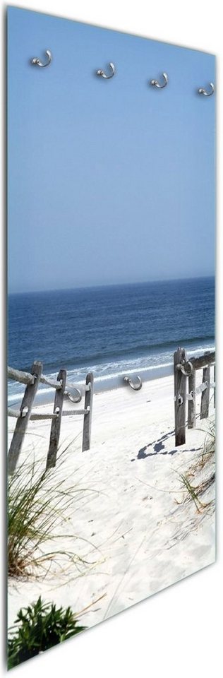 Wallario Wandgarderobe Blick auf Strand (1-teilig, inkl. Haken und Befestigungsset), 50x125cm, aus ESG-Sicherheitsglas von Wallario