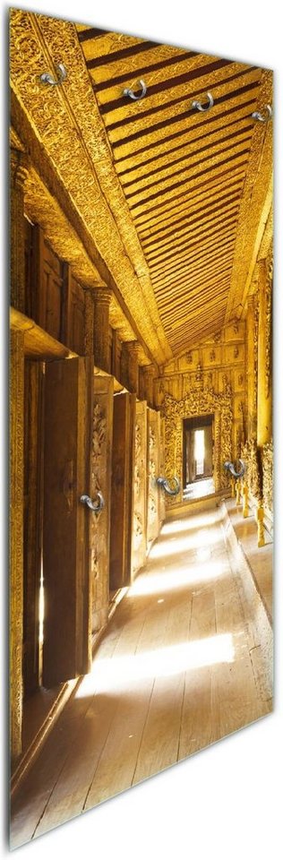 Wallario Wandgarderobe Buddhistischer Tempel aus Holz - Mandaley (1-teilig, inkl. Haken und Befestigungsset), 50x125cm, aus ESG-Sicherheitsglas von Wallario