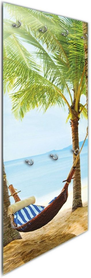 Wallario Wandgarderobe Hängematte in der Karibik (1-teilig, inkl. Haken und Befestigungsset), 50x125cm, aus ESG-Sicherheitsglas von Wallario