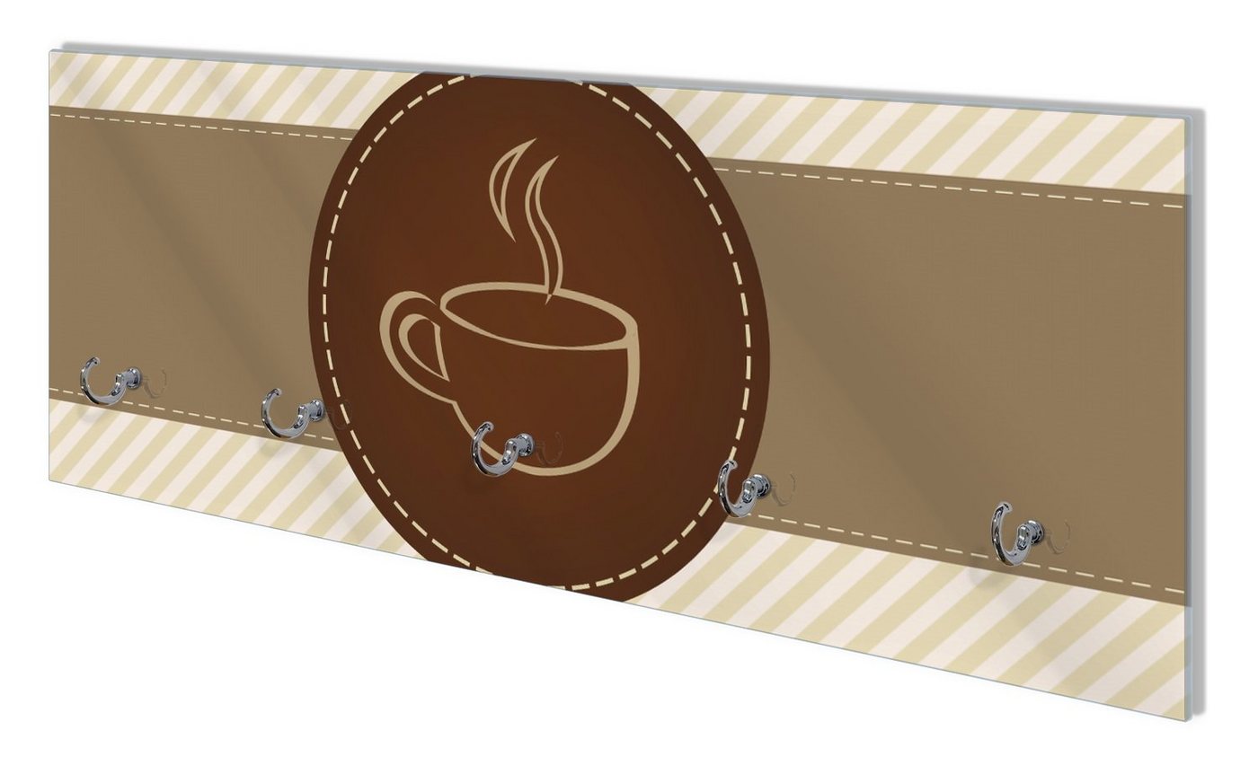 Wallario Wandgarderobe Kaffee-Menü - Logo Symbol für Kaffee (1-teilig, inkl. Haken und Befestigungsset), 80x30cm, aus ESG-Sicherheitsglas von Wallario