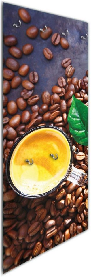 Wallario Wandgarderobe Kaffee und Bohnen (1-teilig, inkl. Haken und Befestigungsset), 50x125cm, aus ESG-Sicherheitsglas von Wallario
