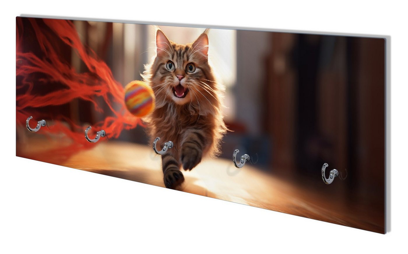 Wallario Garderobenpaneel Kleiner Jäger im Spiel (1-teilig, inkl. Haken und Befestigung), 80x30cm von Wallario