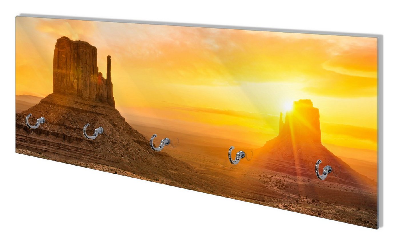 Wallario Wandgarderobe Monument bei Sonnenuntergang (1-teilig, inkl. Haken und Befestigungsset), 80x30cm, aus ESG-Sicherheitsglas von Wallario