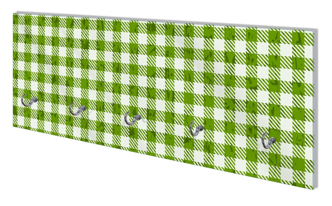 Wallario Wandgarderobe Muster einer Tischdecke in grün und weiß kariert (1-teilig, inkl. Haken und Befestigungsset), 80x30cm, aus ESG-Sicherheitsglas von Wallario