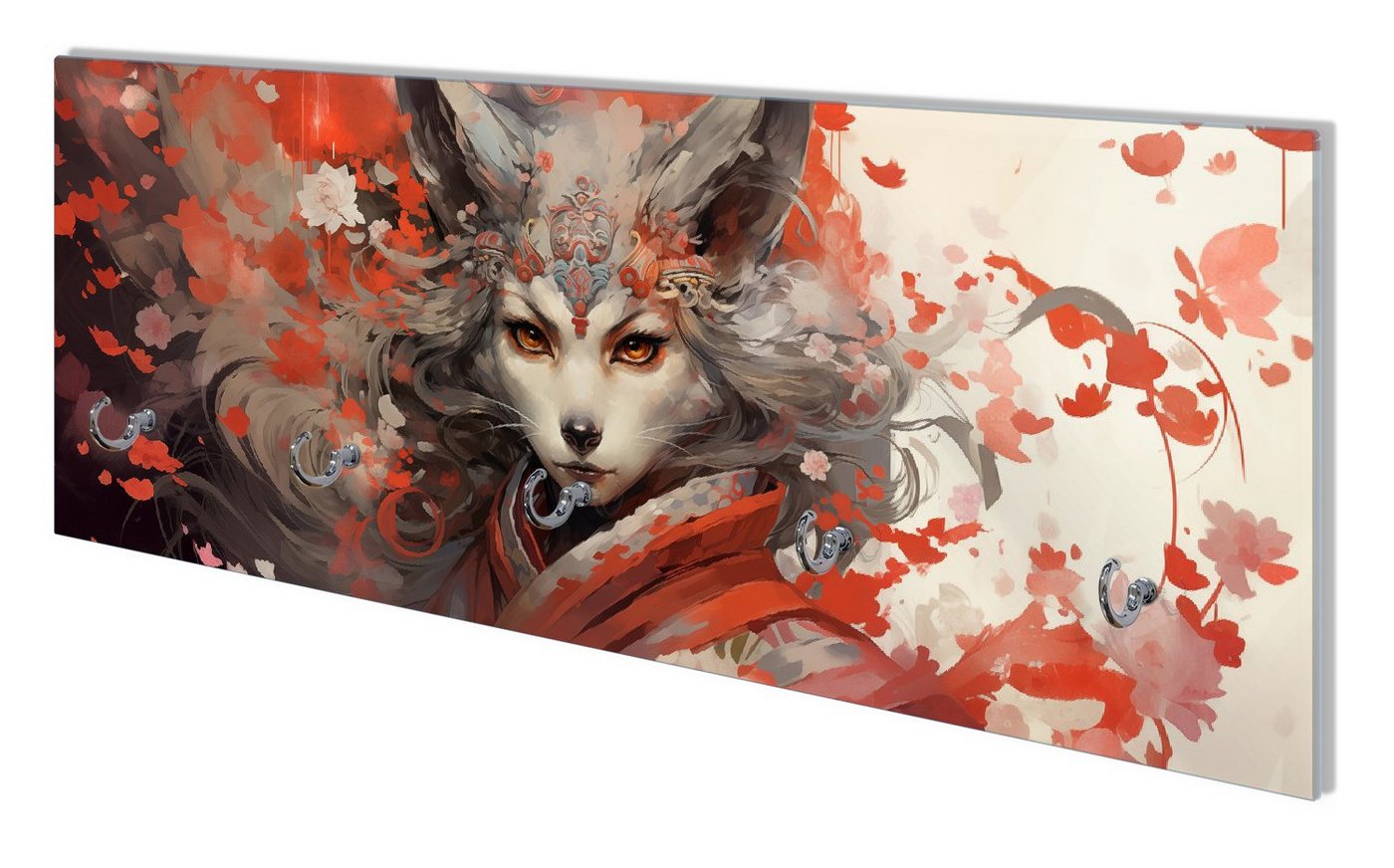 Wallario Garderobenpaneel Mystischer Fuchsgeist (1-teilig, inkl. Haken und Befestigung), 80x30cm von Wallario