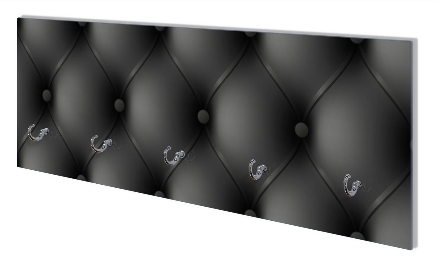 Wallario Wandgarderobe Schwarze Ledertür (1-teilig, inkl. Haken und Befestigungsset), 80x30cm, aus ESG-Sicherheitsglas von Wallario