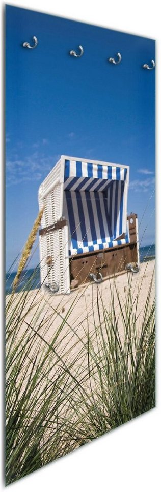 Wallario Wandgarderobe Strandkorb (1-teilig, inkl. Haken und Befestigungsset), 50x125cm, aus ESG-Sicherheitsglas von Wallario