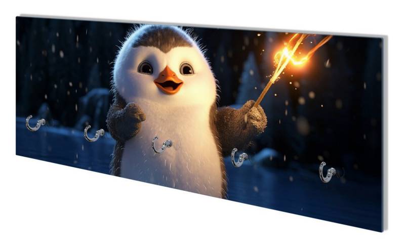 Wallario Garderobenpaneel Süßer Pinguin (1-teilig, inkl. Haken und Befestigung), 80x30cm von Wallario