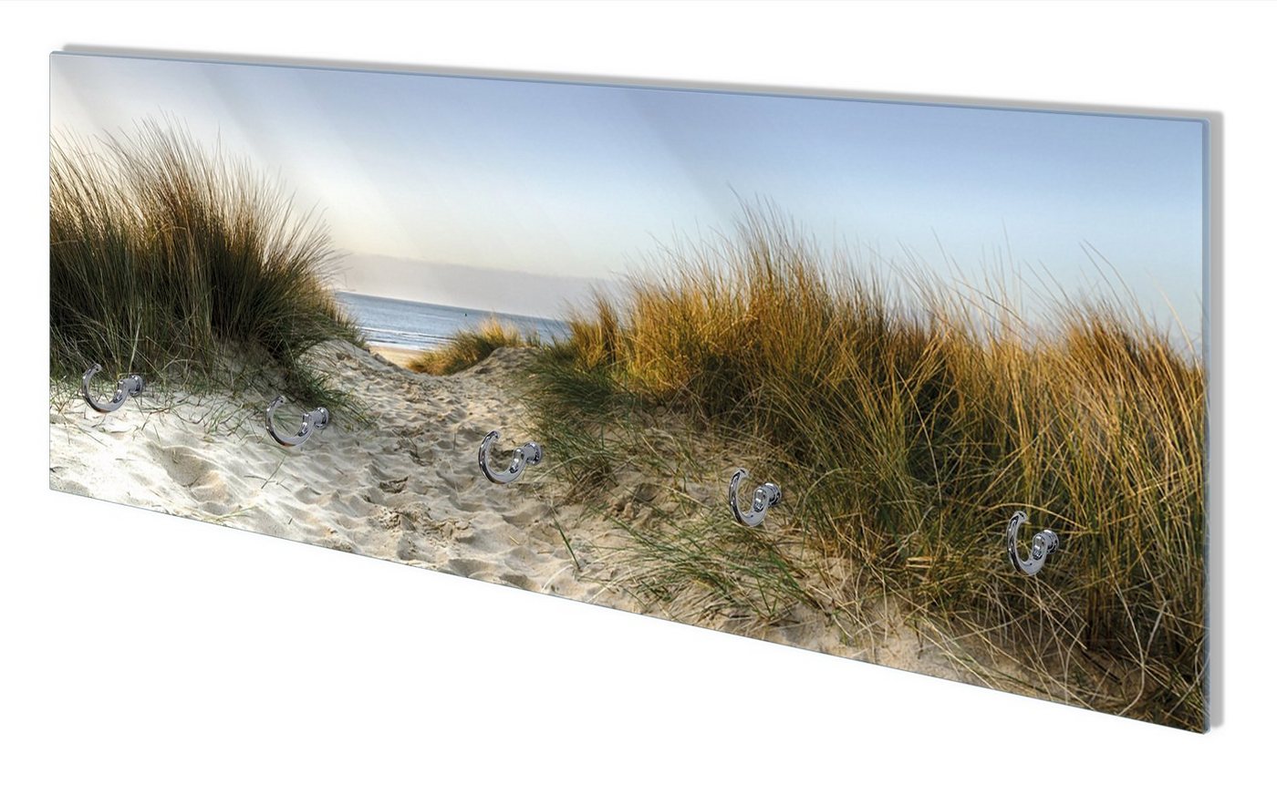 Wallario Wandgarderobe Weg durch die Dünen zum Strand am Meer (1-teilig, inkl. Haken und Befestigungsset), 80x30cm, aus ESG-Sicherheitsglas von Wallario