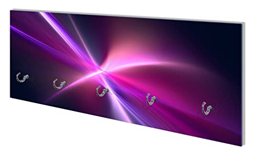 Wallario Wandgarderobe aus Glas in Größe 80 x 30 cm mit Memoboard-Funktion, Motiv: Abstrakte Formen und Linien schwarz lila pink weiß | 5 Kleiderhaken zum Aufhängen von Jacken von Wallario