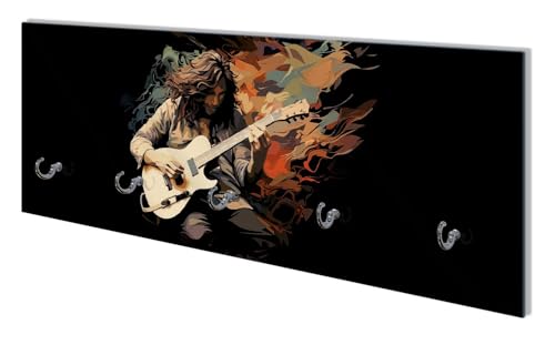 Wallario Wandgarderobe aus Glas in Größe 80 x 30 cm mit Memoboard-Funktion, Motiv: Gitarrensolo | 5 Kleiderhaken zum Aufhängen von Jacken von Wallario
