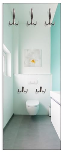 Wallario Wandgarderobe aus Holz in Größe 50 x 125 cm in Premium-Qualität, Motiv: Badezimmer Gästetoilette Innenansicht - WC und Waschbecken | 5 Kleiderhaken zum Aufhängen Wallario Wandgarderobe aus Holz in Größe 50 x 125 cm in Premium-Qualität, Motiv: Badezimmer Gästetoilette Innenansicht - WC und Waschbecken | 5 Kleiderhaken zum Aufhängen von Wallario