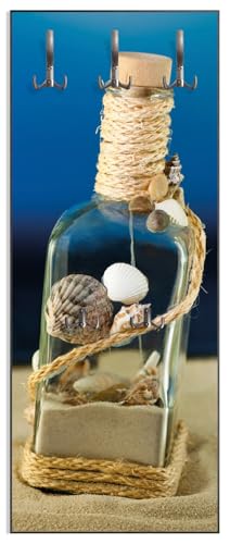 Wallario Wandgarderobe aus Holz in Größe 50 x 125 cm in Premium-Qualität, Motiv: Flaschenpost vom Meer | 5 Kleiderhaken zum Aufhängen von Wallario