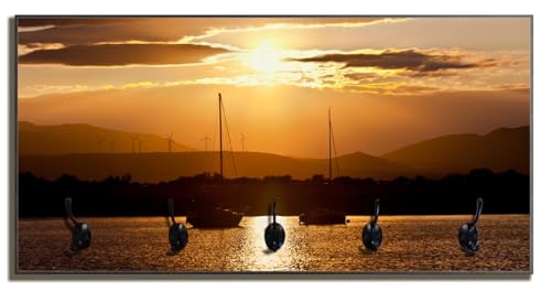 Wallario Wandgarderobe aus Holz in Größe 80 x 40 cm in Premium-Qualität, Motiv: Schiffe in der Abenddämmerung auf dem Meer | 5 Kleiderhaken zum Aufhängen Wallario Wandgarderobe aus Holz in Größe 80 x 40 cm in Premium-Qualität, Motiv: Schiffe in der Abenddämmerung auf dem Meer | 5 Kleiderhaken zum Aufhängen von Wallario