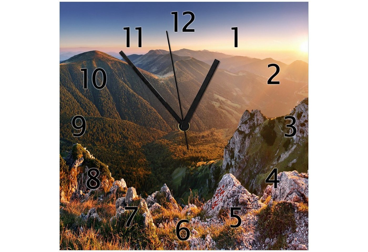 Wallario Wanduhr Berglandschaft mit Sonnenuntergang in der Slowakei (Glasuhr) von Wallario