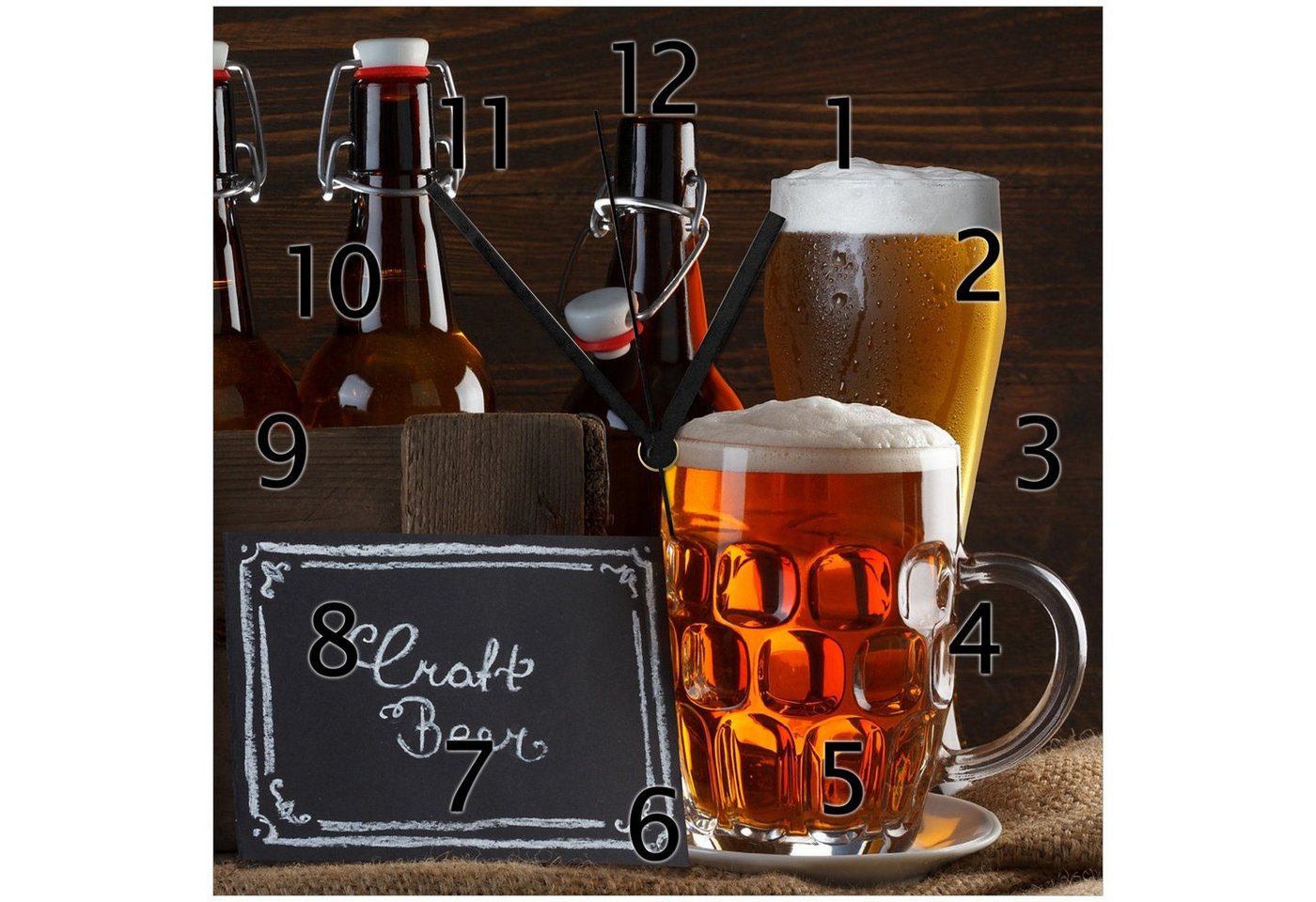 Wallario Wanduhr Biervarianten - Pils im Glas Flaschenbier Schild Craft Beer (Glasuhr) von Wallario