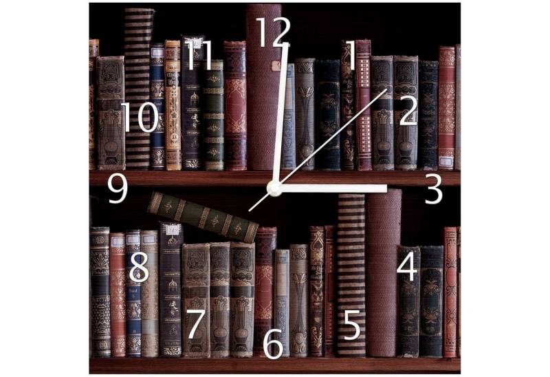 Wallario Wanduhr Bücherregal mit alten Büchern (Aluverbunduhr) von Wallario