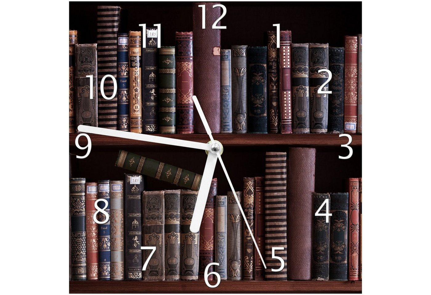 Wallario Wanduhr Bücherregal mit alten Büchern (Glasuhr) von Wallario