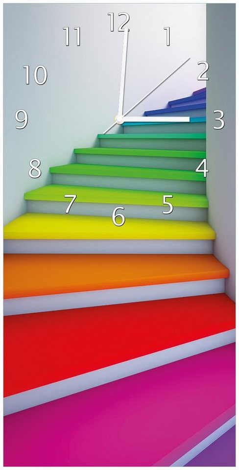 Wallario Wanduhr Bunte Treppe (Uhr aus Acryl) von Wallario