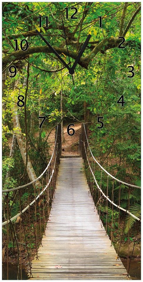 Wallario Wanduhr Hängebrücke im Urwald grüner Dschungel (Uhr aus Acryl) von Wallario