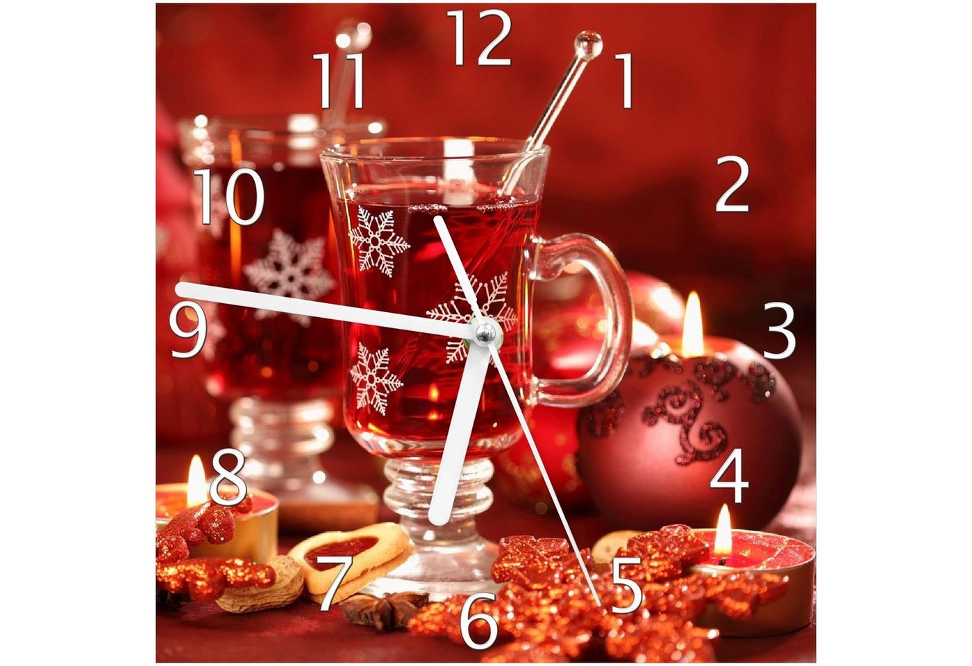Wallario Wanduhr Heißer Winterpunsch mit Kerzen (Glasuhr) von Wallario