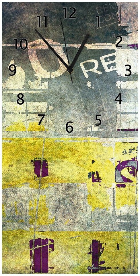 Wallario Wanduhr Retro-Style lila-gelb (Uhr aus Acryl) von Wallario