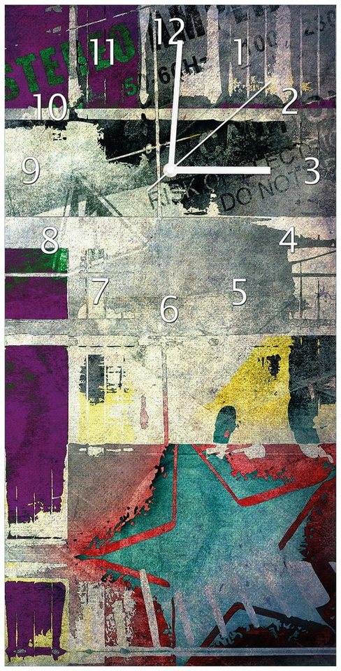 Wallario Wanduhr Retro-Style türkis-rot (Glasuhr) von Wallario