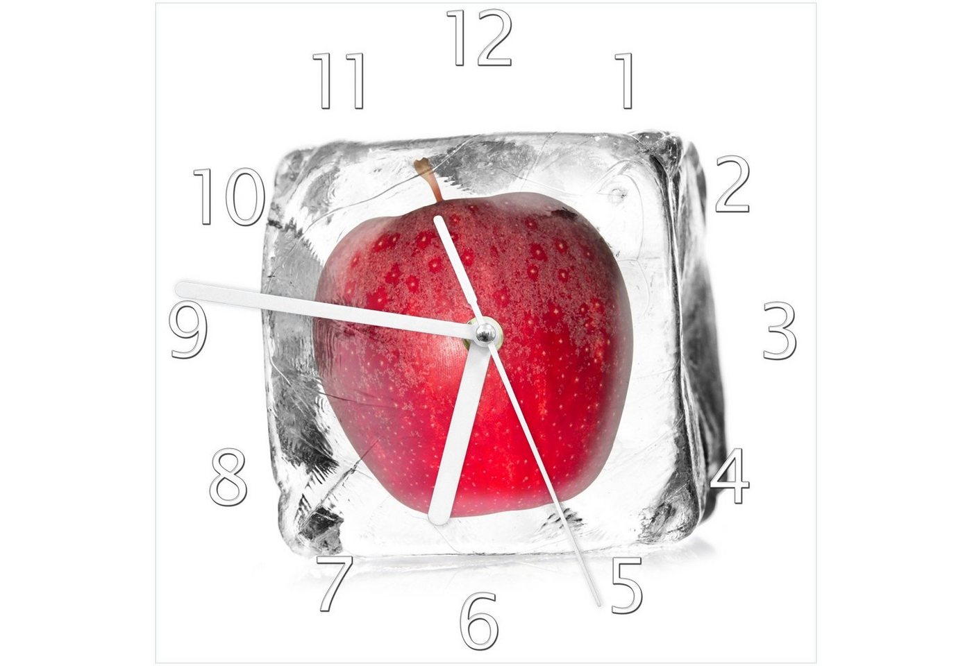 Wallario Wanduhr Roter Apfel in Eiswürfel - Eiskaltes Obst (Glasuhr) von Wallario