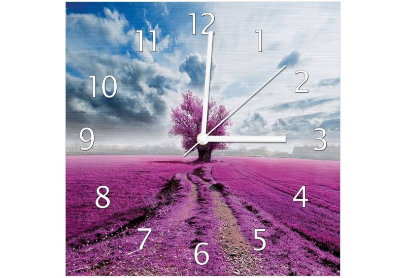 Wallario Wanduhr Surreales Blumenfeld lila Blumen auf dem Feld (Aluverbunduhr) von Wallario