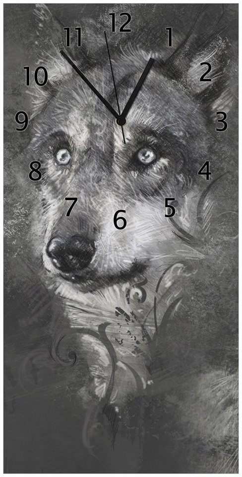 Wallario Wanduhr Zeichnung von einem Wolf I (Uhr aus Acryl) von Wallario