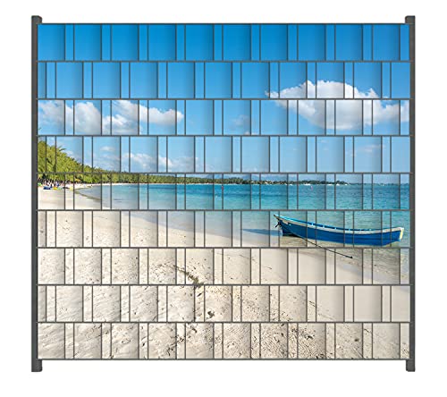 Wallario Zaun Sichtschutz Windschutz für EIN- und Doppelstabmattenzäune in der Größe Breite 2,00m x Höhe 1,80m, Motiv: Boot an einem tropischen Strand von Wallario