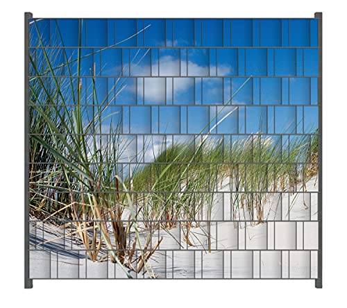 Wallario Zaun Sichtschutz Windschutz für EIN- und Doppelstabmattenzäune in der Größe Breite 2,00m x Höhe 1,80m, Motiv: Düne am Strand unter blauem Himmel von Wallario