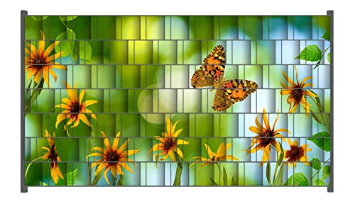 Wallario Zaun Sichtschutz Windschutz für EIN- und Doppelstabmattenzäune in der Größe Breite 2,50m x Höhe 1,40m, Motiv: Blumen mit Schmetterling von Wallario