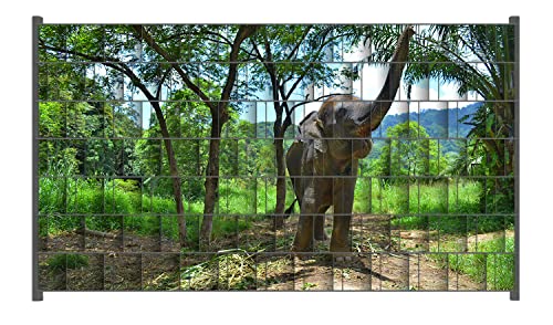 Wallario Zaun Sichtschutz Windschutz für EIN- und Doppelstabmattenzäune in der Größe Breite 2,50m x Höhe 1,40m, Motiv: Junger Elefant im Dschungel von Wallario
