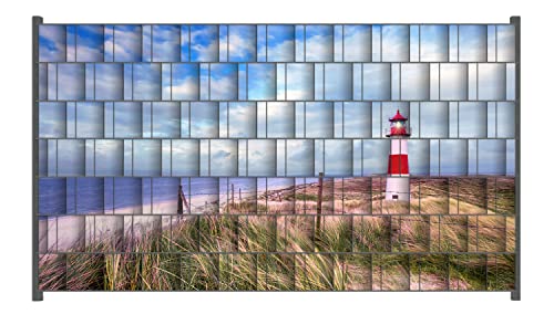 Wallario Zaun Sichtschutz Windschutz für EIN- und Doppelstabmattenzäune in der Größe Breite 2,50m x Höhe 1,40m, Motiv: Leuchtturm am Strand von Sylt von Wallario