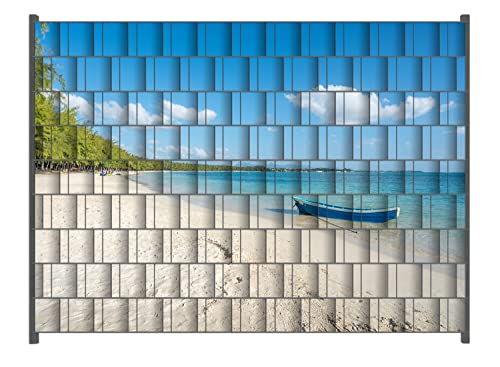 Wallario Zaun Sichtschutz Windschutz für EIN- und Doppelstabmattenzäune in der Größe Breite 2,50m x Höhe 1,80m, Motiv: Boot an einem tropischen Strand von Wallario