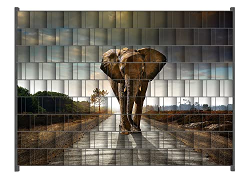 Wallario Zaun Sichtschutz Windschutz für EIN- und Doppelstabmattenzäune in der Größe Breite 2,50m x Höhe 1,80m, Motiv: Elefant bei Sonnenaufgang in Afrika von Wallario