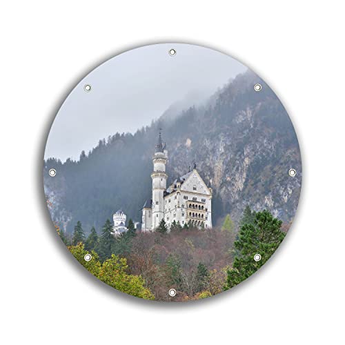 Wallario rundes Outdoor-Poster für Garten oder Balkon Schloss Neuschwanstein in Bayern, Motivbanner 30 cm Durchmesser von Wallario