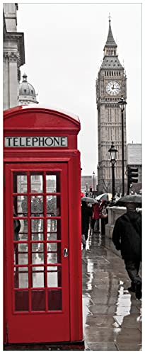 Wallario selbstklebendes Poster - Rote Telefonzelle in London England mit Big Ben, Aufkleber in Premiumqualität, Klebefolie Größe: 50 x 125 cm von Wallario