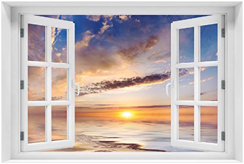 Wallario selbstklebendes Poster - Sonnenuntergang über dem Wasser, Aufkleber in Premiumqualität, Klebefolie Größe: 100 x 150 cm mit Fenster-Illusion von Wallario