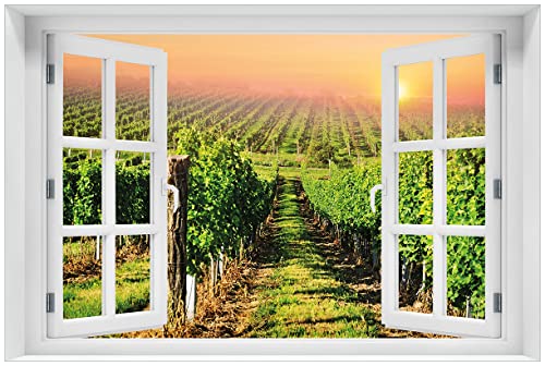 Wallario selbstklebendes Poster - Weinberg mit untergehender Sonne, Aufkleber in Premiumqualität, Klebefolie Größe: 61 x 91,5 cm mit Fenster-Illusion (Maxiposter) von Wallario